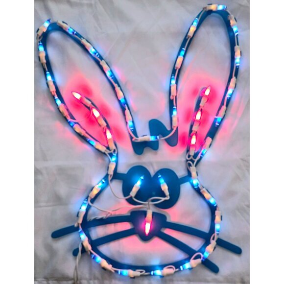 Vintage Easter Lighted Bunny Face & Pink Egg Light Up Decoration Mini Lights - Picture 2 of 9